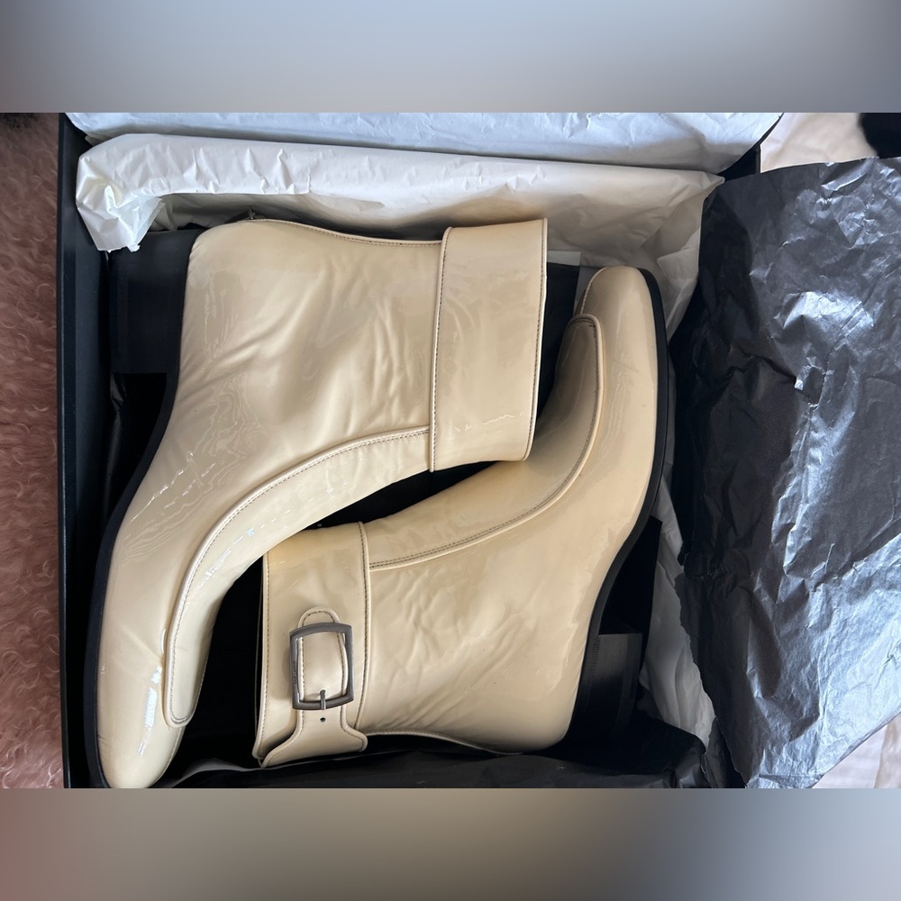 Saint Laurent Cream Ankle Booties with Minimalist Design